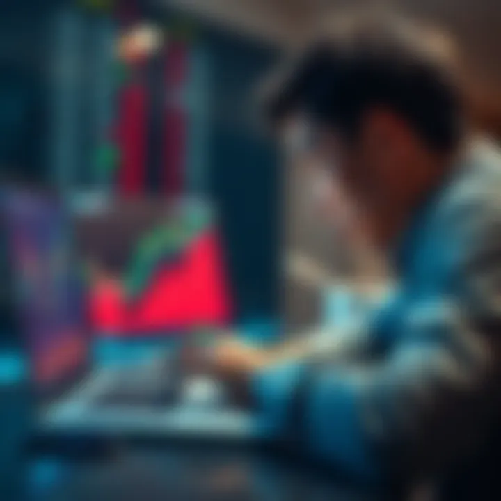 A person reflecting on Bitcoin's rise in 2017 while looking at a financial chart on a laptop.