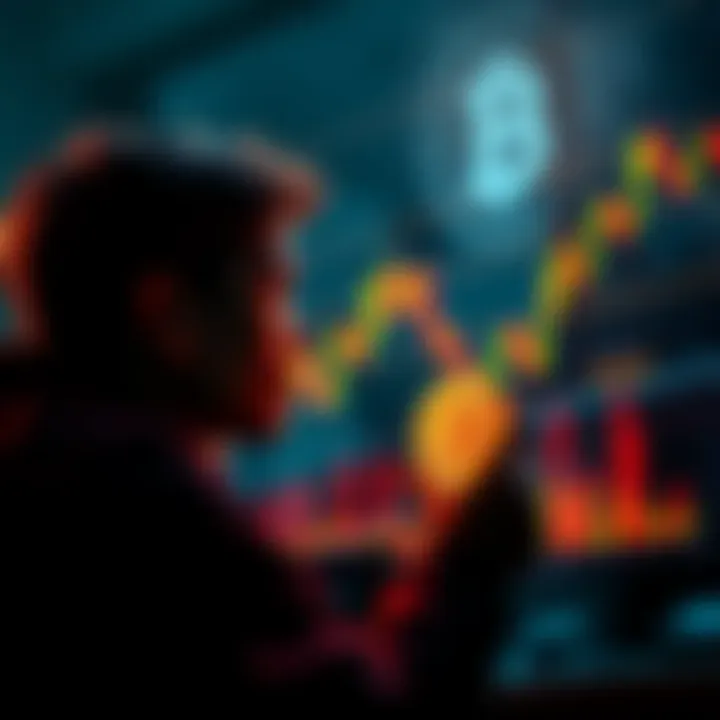 A thoughtful person looks at a Bitcoin chart, weighing the risks and rewards of investing in cryptocurrency.