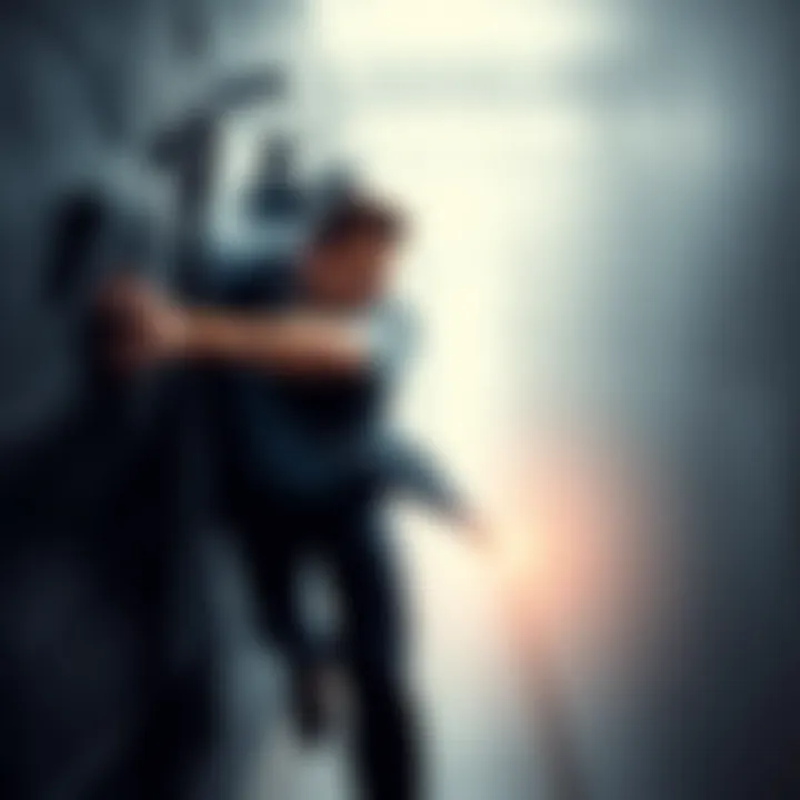 Person breaking through barriers A determined individual pushing through a wall symbolizing challenges and stagnation.