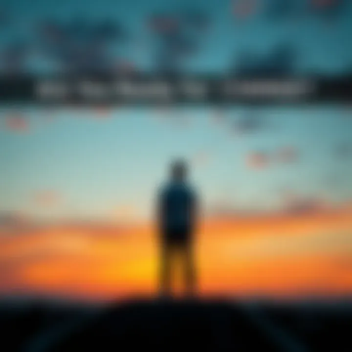 Individual standing at a crossroads, reflecting on life choices and change