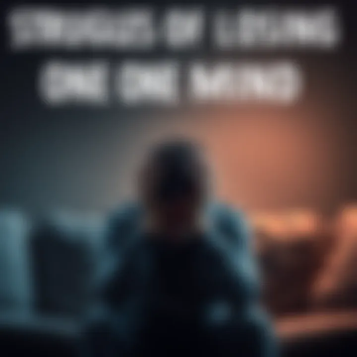 A person with their head in their hands, showing signs of distress while sitting on a couch in a dimly lit room