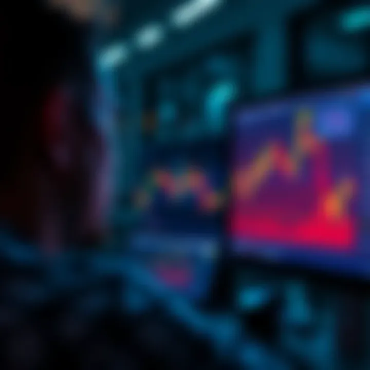 A person focusing on a task while ignoring a stock chart on a screen