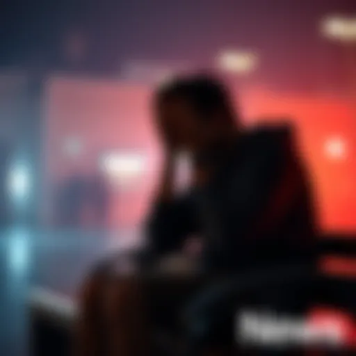 A person sitting on a bench, holding their head with a pained expression, symbolizing emotional and physical anguish.
