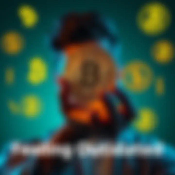 A person looking at Bitcoin while surrounded by various altcoin symbols, reflecting feelings of being outdated.