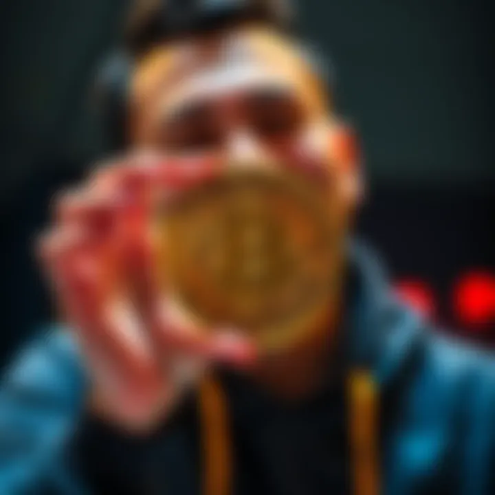 Individual smiling while holding a Bitcoin symbol, showing excitement over their cryptocurrency journey