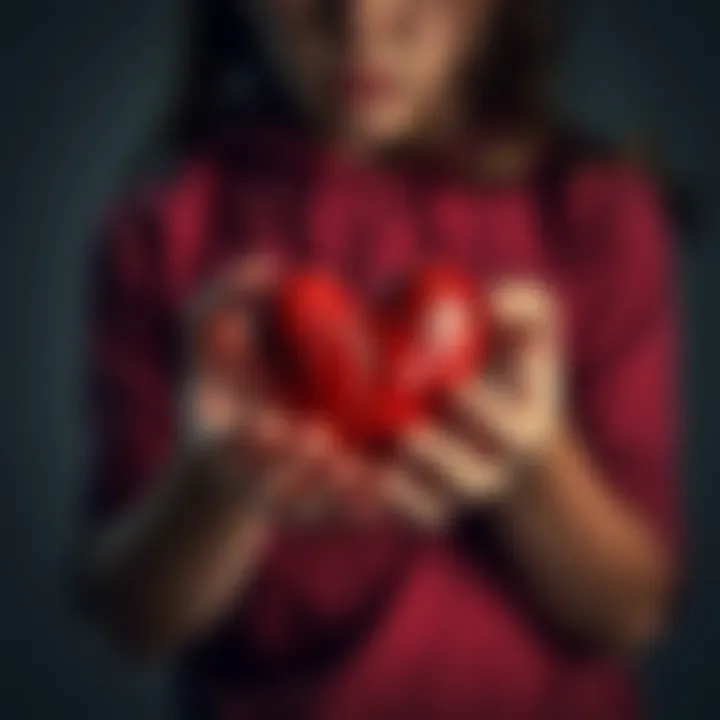 A person stands with a somber expression, holding a broken heart in their hands, symbolizing emotional pain from confronting harsh realities.