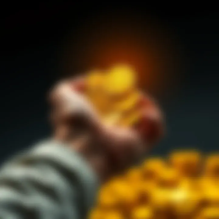 A person holding a handful of gold coins, symbolizing investment in gold as a financial strategy during economic uncertainty.