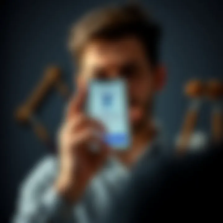 Person looking at PayPal app with concern A person with a worried expression, holding a smartphone displaying the PayPal app, showing a loading screen and account restriction message