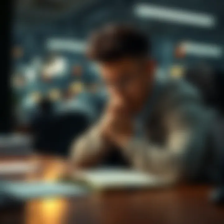 A person sitting at a desk looking thoughtful, with a notebook and pen, symbolizing reflection and acknowledgment of a mistake