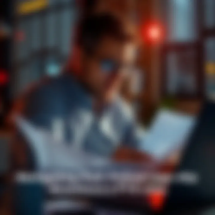 Individual focused on papers and a laptop, preparing responses for PwC follow-up questions on FTX claims.