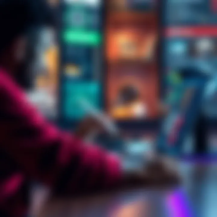 Individual searching on a laptop to find a project creator's email for sharing innovative ideas