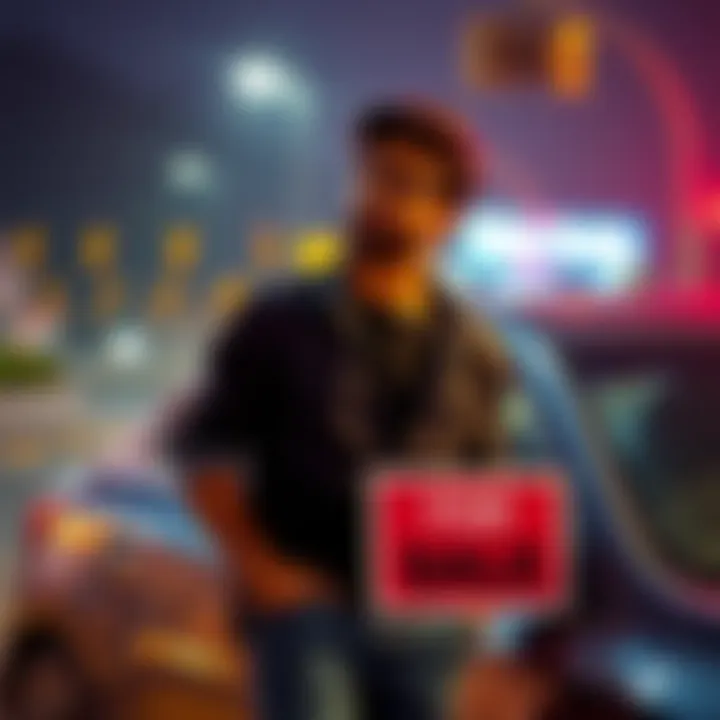 Individual standing beside a car with a 'For Sale' sign, looking worried about finances and contemplating an investment in Kaspa.