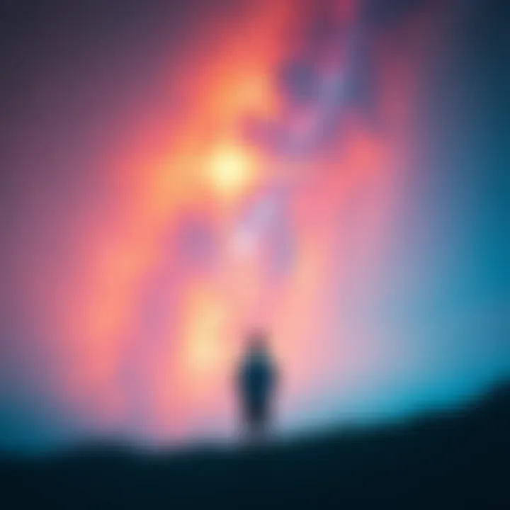 A person standing alone in a field under a star-filled sky, reflecting on their thoughts and feelings.