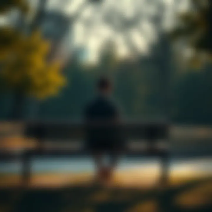 A person waiting patiently A person sitting on a park bench looking thoughtfully into the distance, symbolizing patience and waiting.
