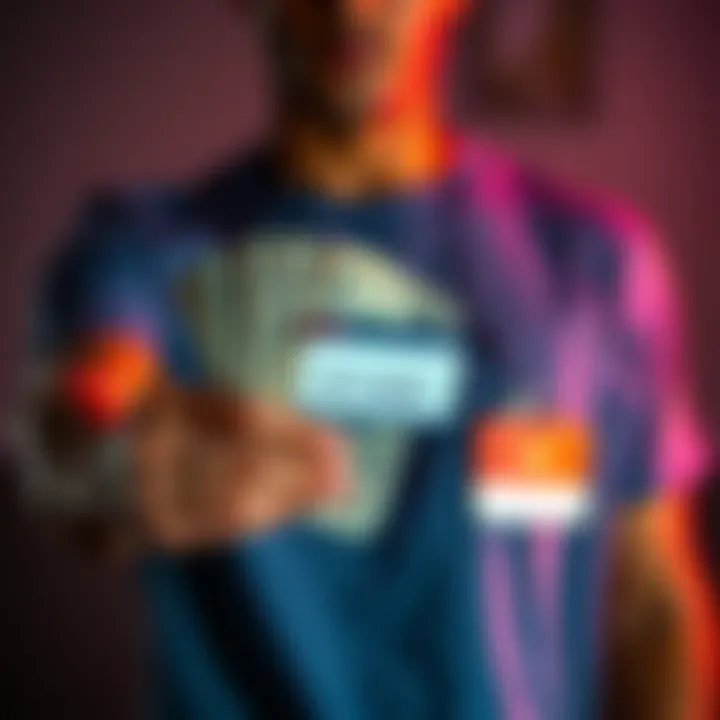 A person holding cash with a name tag on their shirt, symbolizing identity and financial strength.
