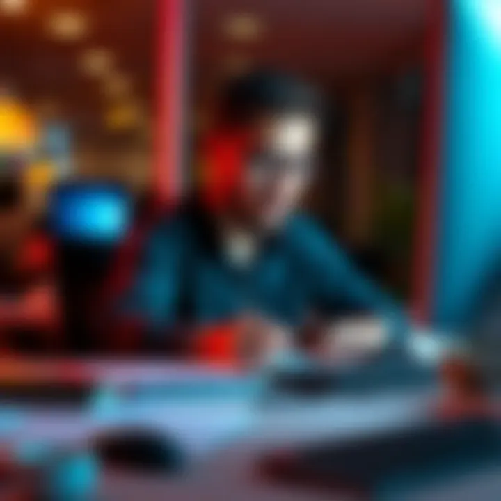 A person sitting at a desk, writing thoughts and ideas inspired by a popular post on a computer.