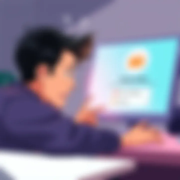 Illustration showing a person looking frustrated while trying to access their Phantom wallet on a computer, with a wallet symbol and recovery options displayed on the screen.