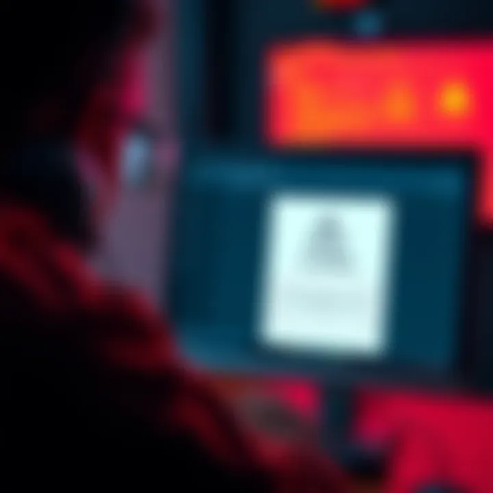A person looking at a computer screen with a phishing email claiming to be from Trust Wallet, showing warning symbols