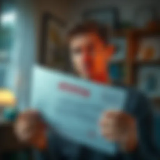 A concerned person holding a letter marked as phishing in a home setting, looking worried about security.