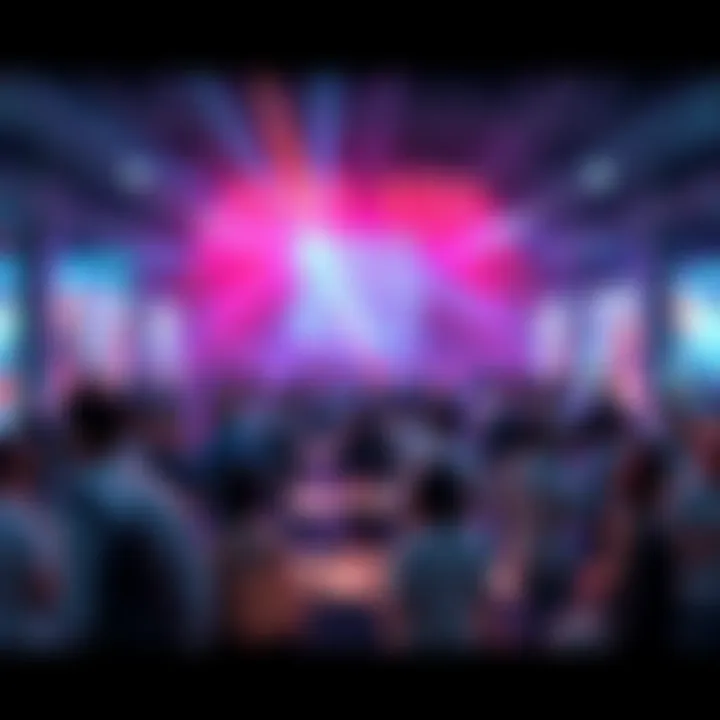 A vibrant scene of a creator event with people interacting and showcasing new app features, highlighting an atmosphere of innovation and collaboration.