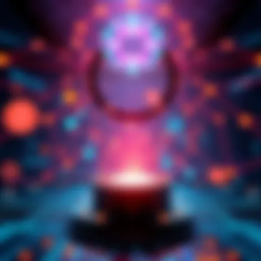 A graphic showing a digital representation of smart contracts being launched on Pi Network's Testnet, with elements symbolizing technology and development.