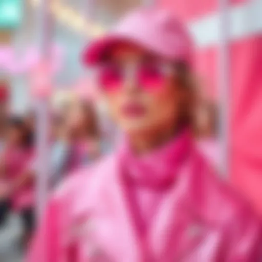 A model showcases a stylish pink outfit, highlighting the latest fashion trends in pink hues.