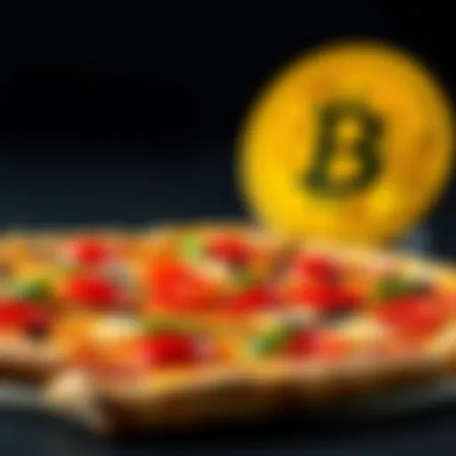 Two pizzas with a Bitcoin symbol in the background, celebrating Bitcoin Pizza Day.