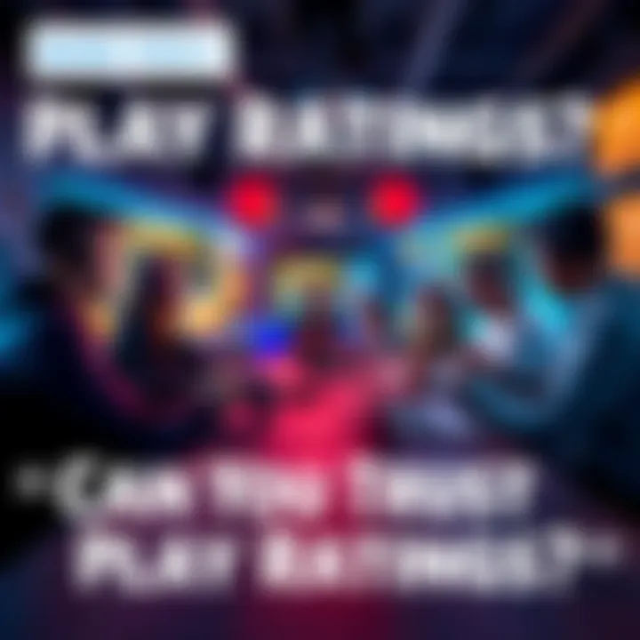 A group of gamers discussing play ratings at a table with game controllers and laptops