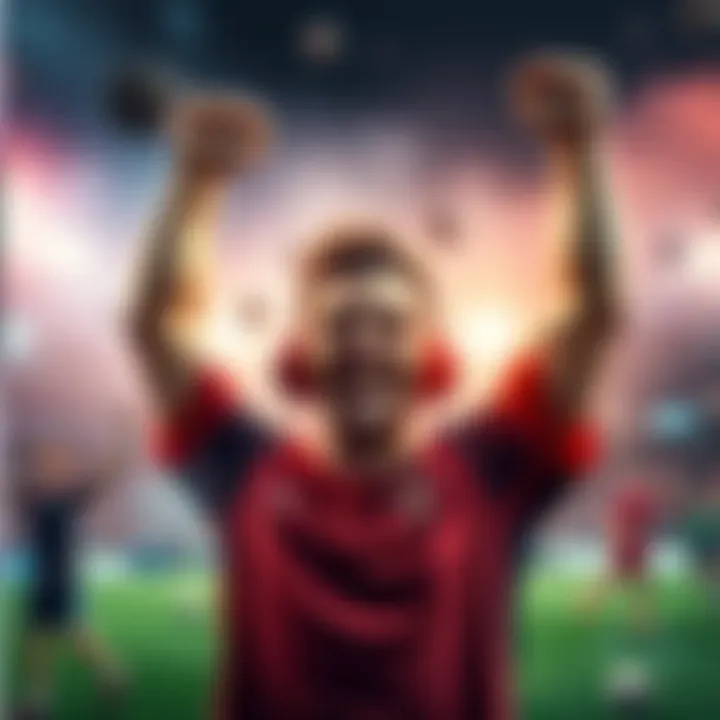A player with a big smile celebrates winning a game in under a minute, raising their arms in triumph