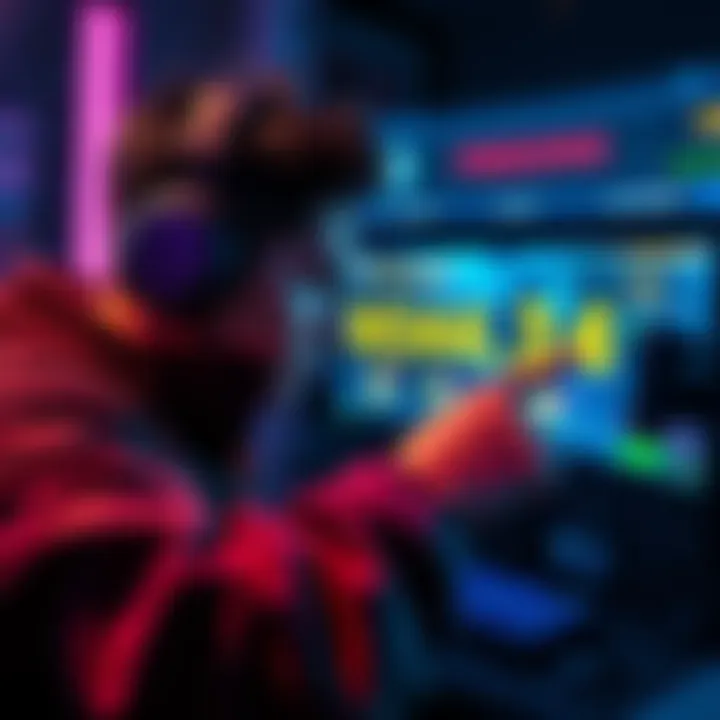 A frustrated player pointing at a screen showing NANACHIE freezing competitors in a game, with a display of lost Atlas bucks in the background.