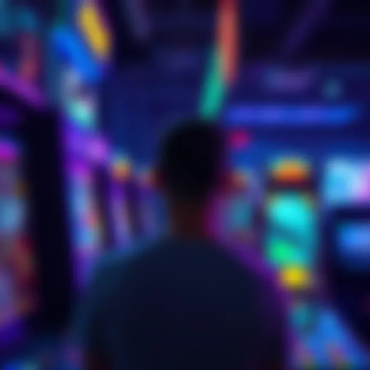 A player at an arcade looking frustrated as they stand in front of a game machine, with a screen displaying a warning about rewards being blocked for fast gameplay.
