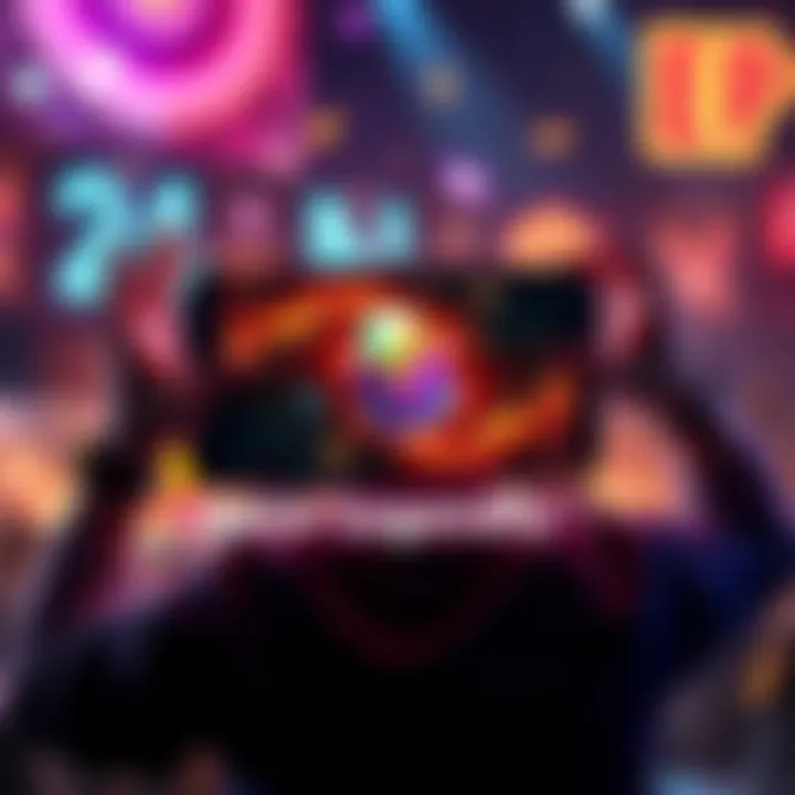 A gamer joyfully showing their screen with a second legendary item achieved in a popular game, surrounded by colorful graphics and excitement.