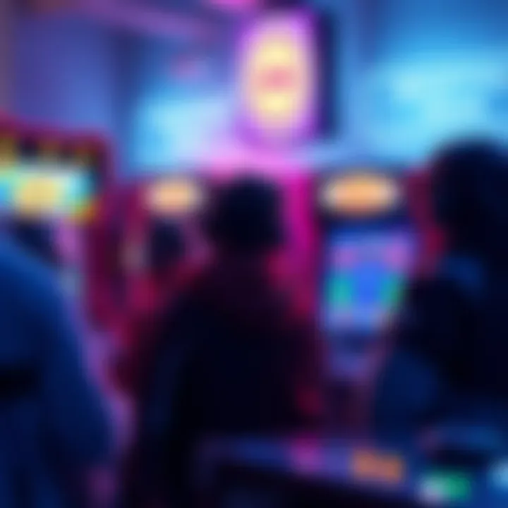 Group of players looking at arcade screens while talking about unpaid rewards after a boost event