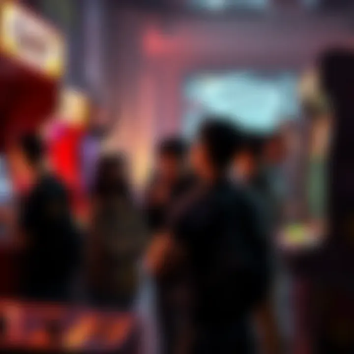 A group of players gathered around an arcade machine, looking puzzled about the challenge with no rewards.