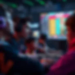 A group of players looking frustrated while playing a video game with visible tournament rules on screen.