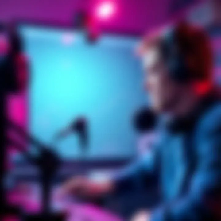Podcaster discussing Ethereum A podcaster in a studio discussing Ethereum updates with a microphone