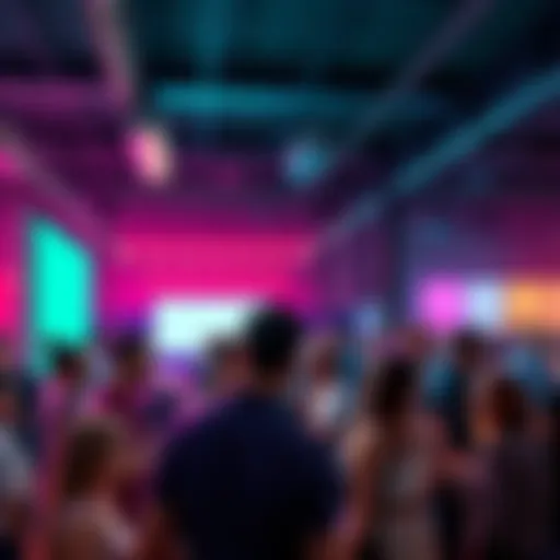 A vibrant scene showcasing the Polkadot Hub and Product Factory event with people discussing and networking, highlighting excitement for the future of the Polkadot ecosystem.