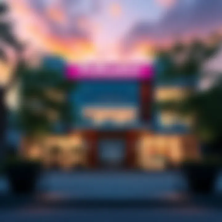 Exterior view of Polkadot's head office building available for rent, showcasing a modern design with spacious surroundings.