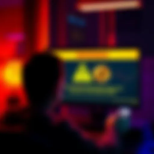 A person looking at a computer screen showing a warning about Ponzi Coin and signs of scams in cryptocurrency.