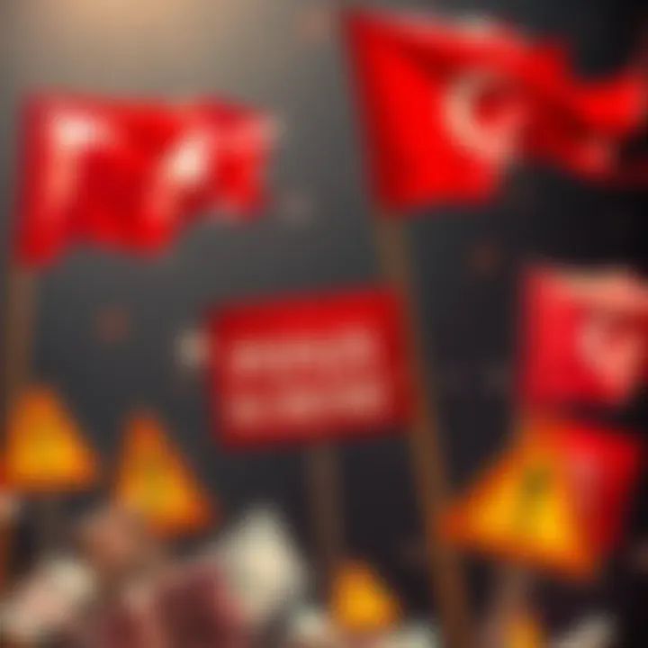 Ponzi Scheme Warning Signs A graphic showing red flags indicating a Ponzi scheme, with symbols of money and caution signs.