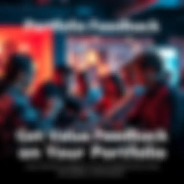 A group of people reviewing portfolios together, exchanging ideas and critiques in a friendly setting.