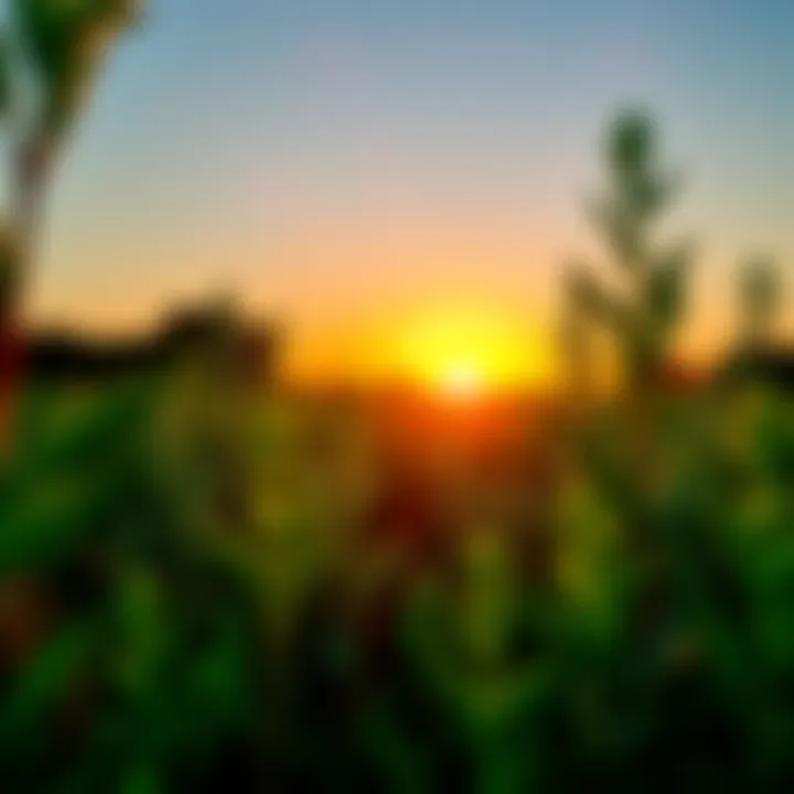 Positive Vibes for a Successful Day A bright sunrise with green plants symbolizing growth and new opportunities, representing a lucky and positive Thursday ahead.