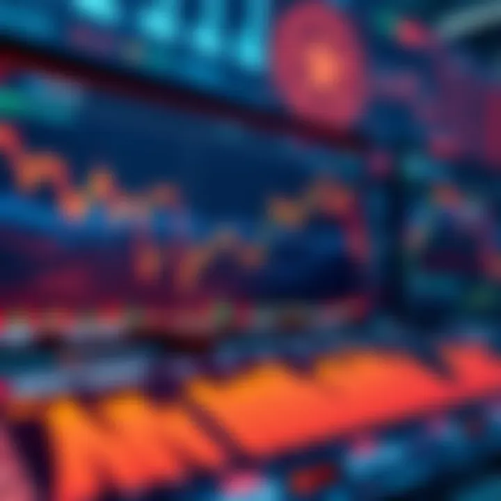 A graphic showing a digital interface with graphs and charts representing prediction markets and commodities being traded