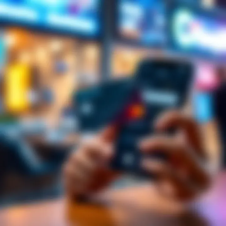 Individual showing a premium card while looking at a phone with subscription options