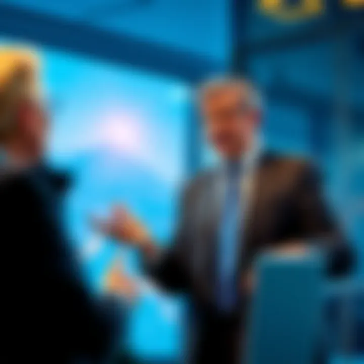 The President of Atlas explaining strategies for financial success to an interested individual