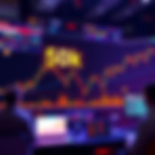 A graph showing a downward trend in cryptocurrency prices, with a focus on the 50k milestone. Excited traders discuss the changes.