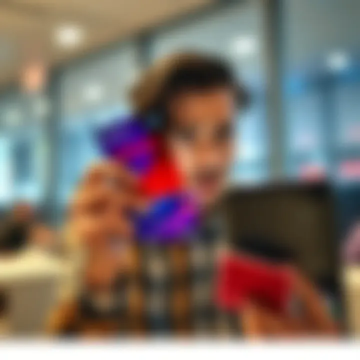 A frustrated person holding a Priority Pass and Icy Card with a worried expression, showing denied transaction alerts on a smartphone