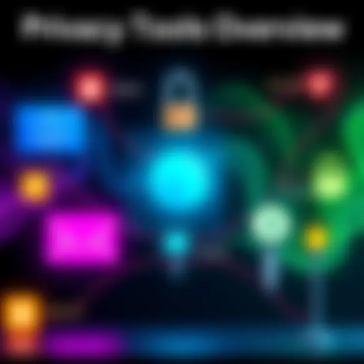 Graphic showing various privacy tools and their features for secure transactions in cryptocurrency