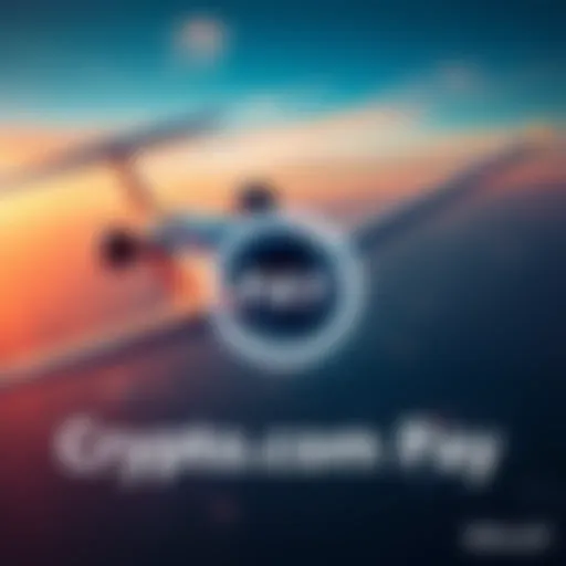 A private jet in the sky with the Crypto.com Pay logo displayed, symbolizing digital payment for flights.