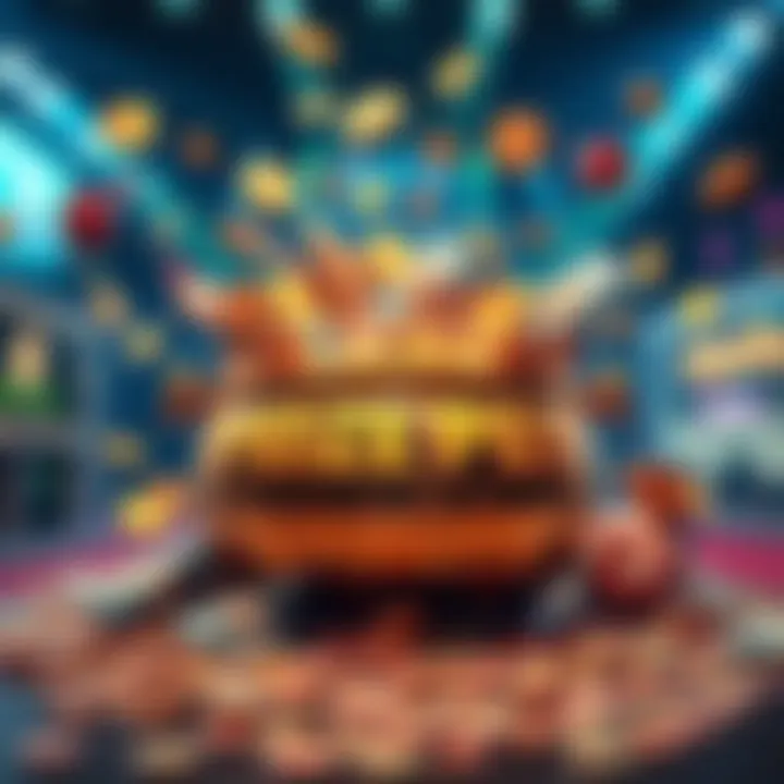 A visual showing a large prize pot overflowing with various tokens and cash, symbolizing increased competition and excitement before New Year 2025.